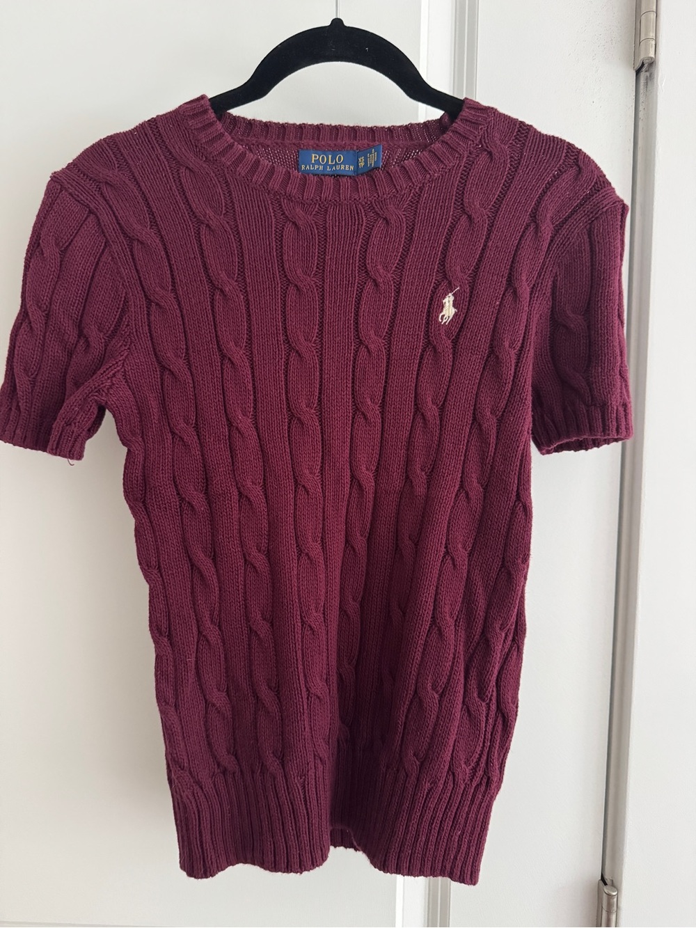Polo Ralph Lauren Cable Knit Burgundy Short Sleeve Sweater XS